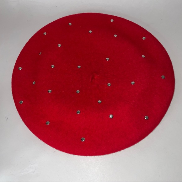 Red Wool Felted Beret Silver Studs - Picture 3 of 7